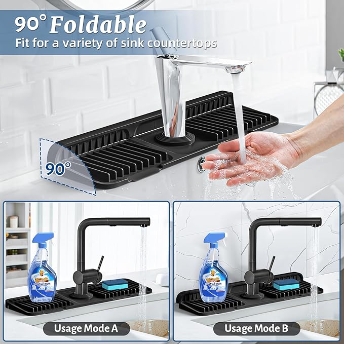 PoYang 17.7 inch Faucet Mat for Kitchen Sink Splash Guard, 7° Slope Silicone