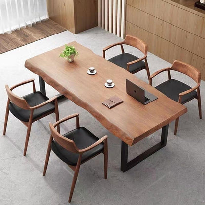 quanzhoulong Stylish Solid Wood Office Desk with Sturdy Metal Base - Durable Multi-Size Executive Computer & Dining Table - Perfect for Home Office & Work Environments (Brown, 55.12in)