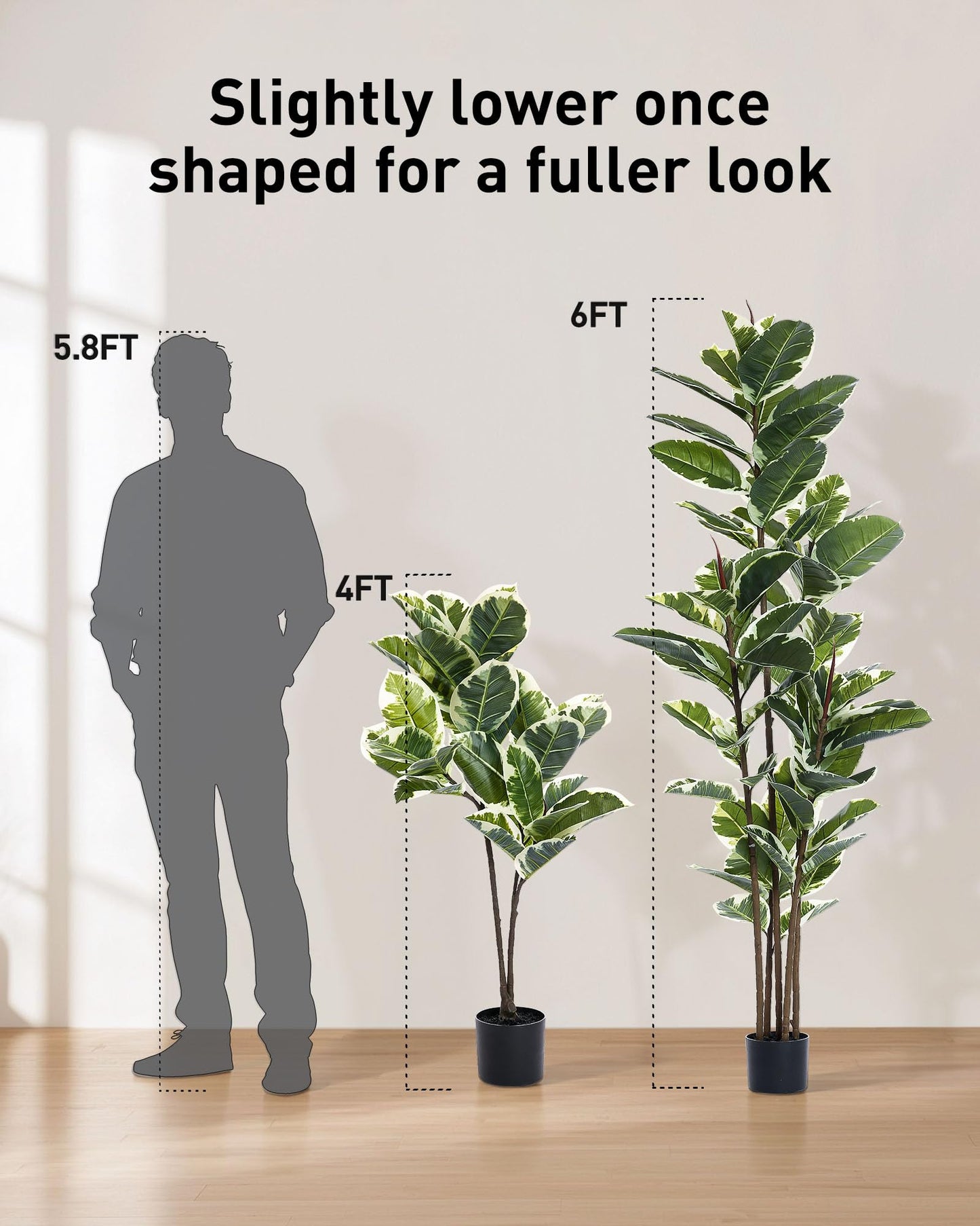 FLOWORLD Artificial Rubber Tree Plant 6ft Tall Faux Ficus Tree Potted Fake Tropical Plants Decorative House Plants Large Floor Artificial Trees for Home Office Decor, Without The Pot