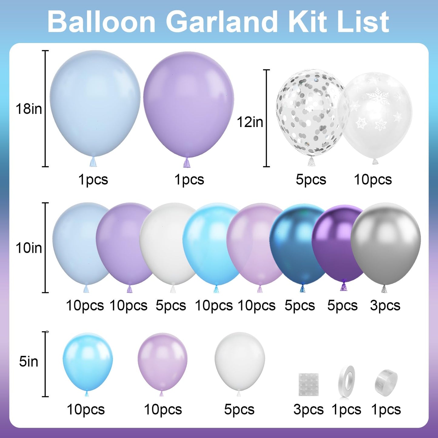 Purple Blue Balloon Arch Kit, Snowflake Birthday Balloons Garland with Silver Confetti Balloon,Winter Theme Balloons Decorations for Birthday Baby Shower Holiday Party Decor Supplies