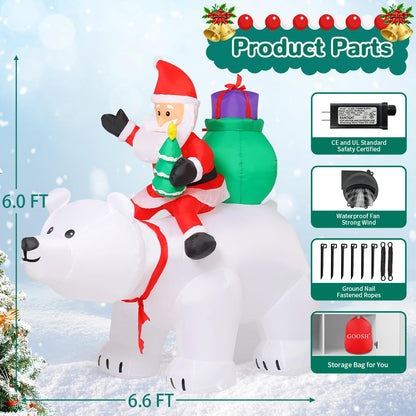 GOOSH 6 FT Christmas Inflatables Santa Clause Riding Bear with Shaking Head Outdoor Decorations Blow Up Yard Decor with LED Lights for Xmas Holiday Party Indoor Garden Lawn Décor