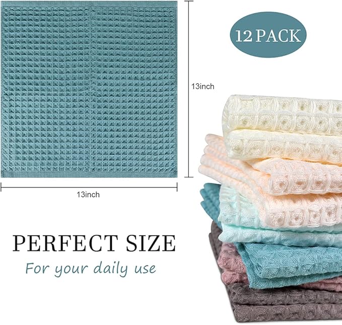12 Pcs 13" x 13" Waffle Weave Kitchen Dish Cloths Set, 100% Cotton Super