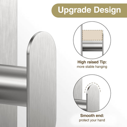 pickpiff Adhesive Towel Hooks for Bathroom: 20LB Extra Strong Wall Hanger for Shower Kitchen RV Dorm Apartment, Silver 4 Pack