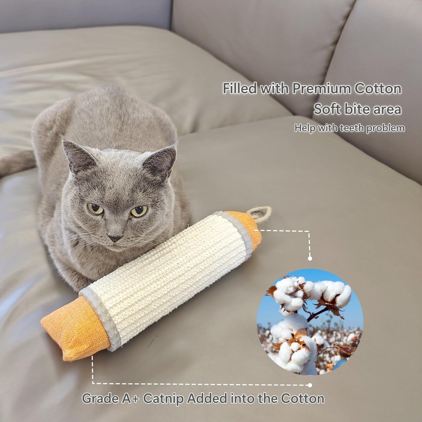 FuneeTop Cat Kicker Toy, 10 Inch Long Cat Scratcher Post, Natural Sisal Toy for Indoor Cats(Oranger and Silver)
