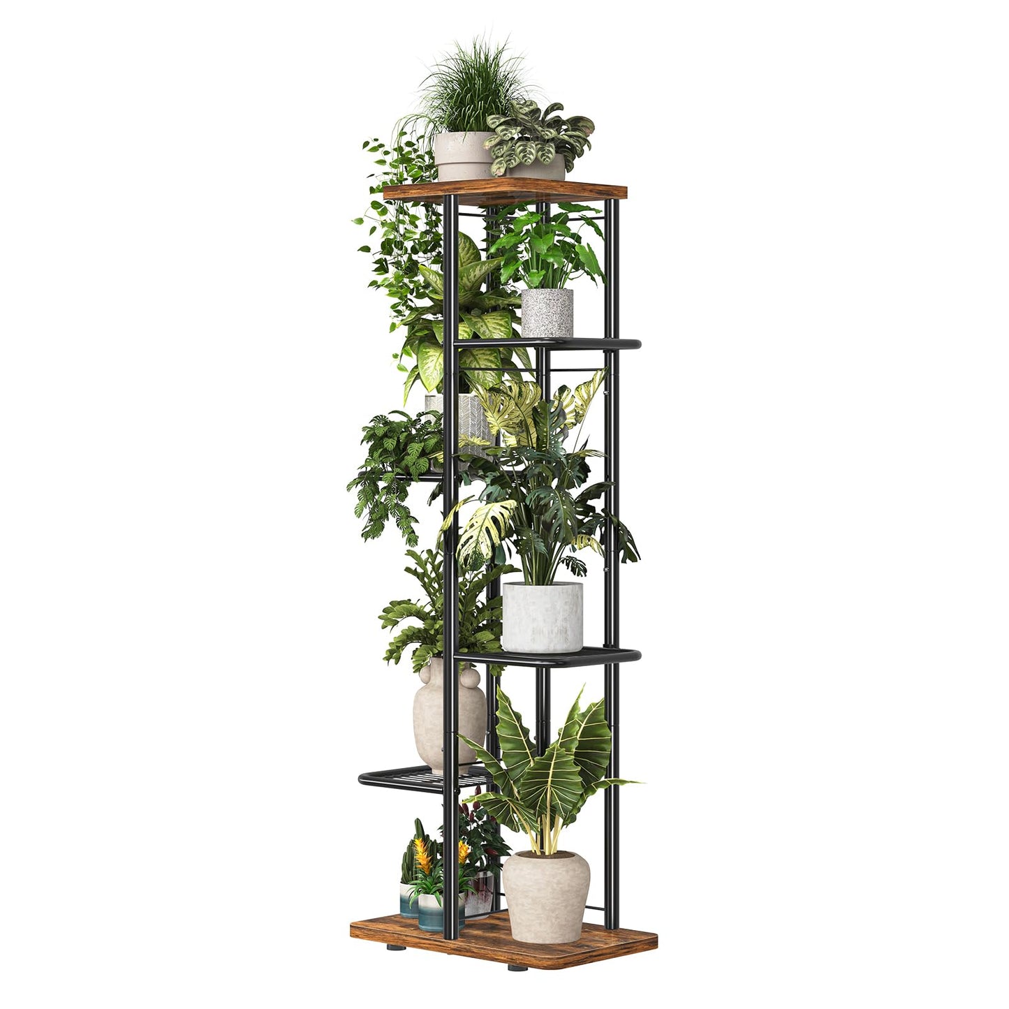 Simple Trending Plant Stand Indoor Outdoor, 6 Tier Plant Shelf, Tall Corner Flower Pot Holder, Metal Display Rack for Patio Balcony Living Room,Brown