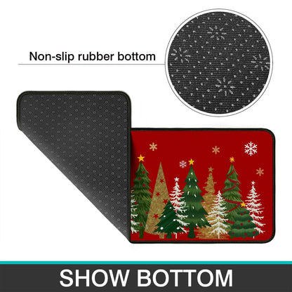 Lingcetger Christmas Kitchen Mats for Floor,Xmas Tree Kitchen Rugs Sets of 2,Red Christmas Non-Slip Kitchen Decor Floor Rug Home Decoration Doormat