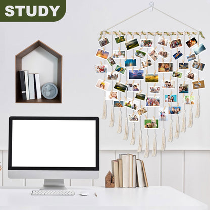 Hanging Photo Display boho bedroom decor teenage girl room decor Birthday Gifts for Grandma gift for mom Grandma’s Gifts - from Daughter, Granddaughter and Grandson - Mom Grandmothers Photo Holder，with 30 Wood Clips, 35" L x 30'' W