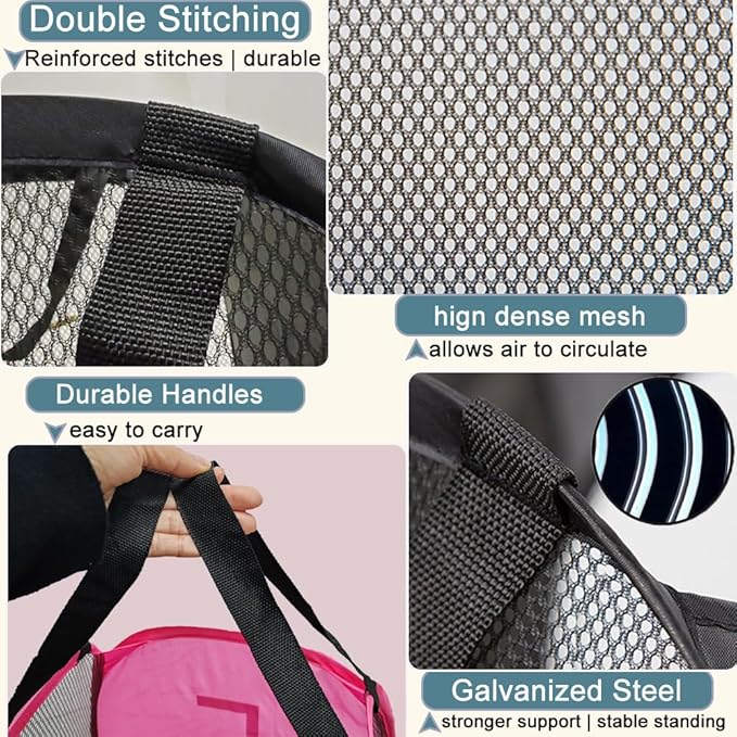 2 Pack Mesh Pop Up Laundry Hamper Collapsible Laundry Basket Pink Dirty Clothes