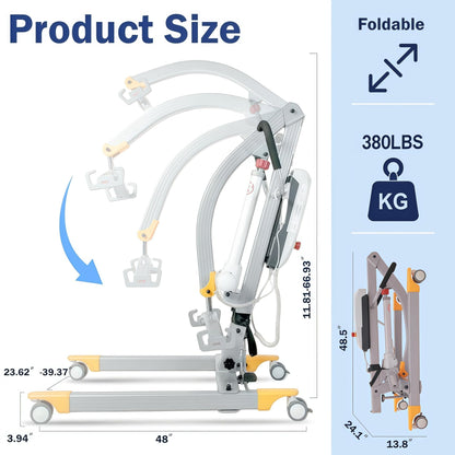 Carearise 2026-Upgrade Aluminum Electric Patient Lift for Home Use, Lightweight Premium 380lbs Patient Lift | Folding Body Transfer Lift for Car | New Version with Sling