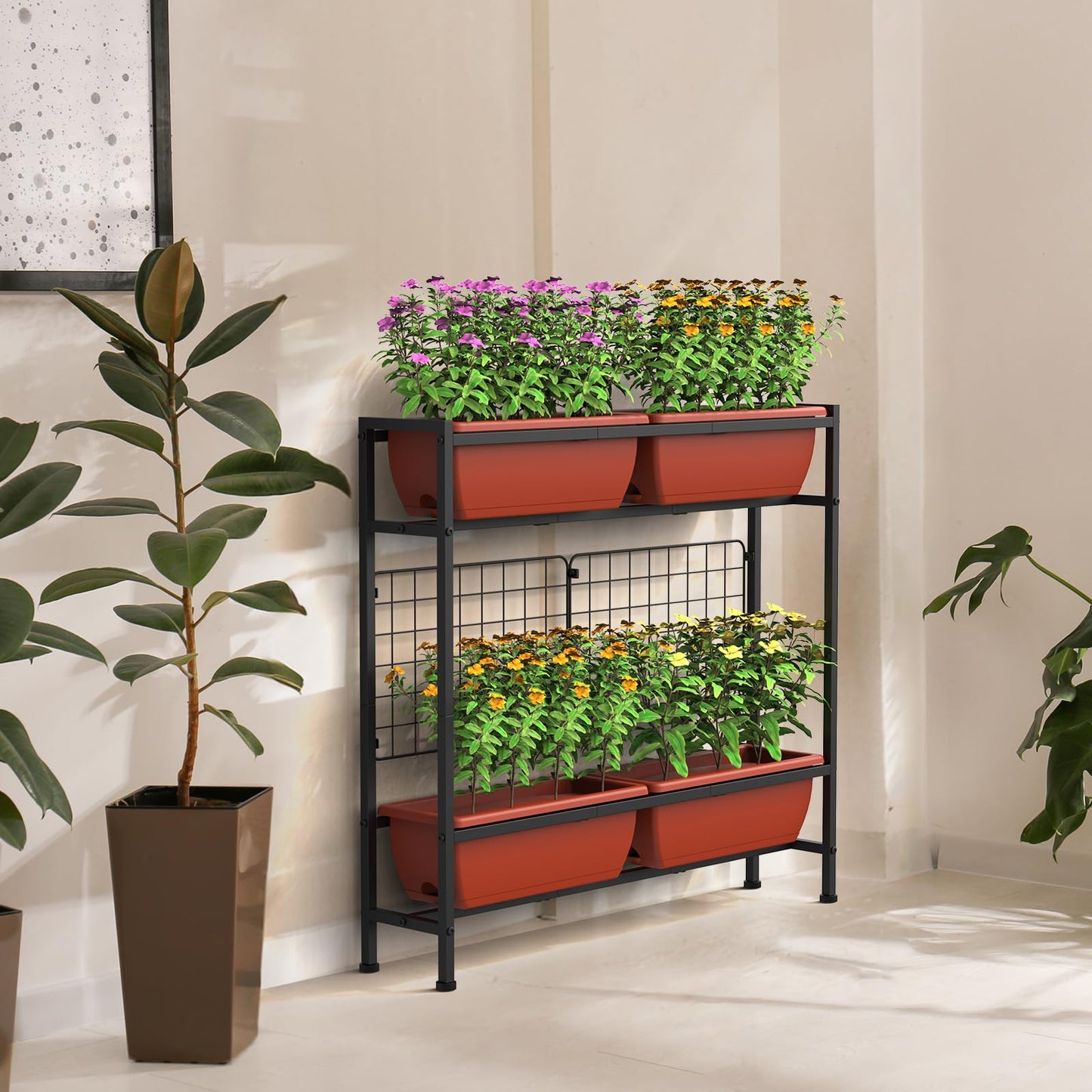 CADUKE Raised Garden Bed, Garden Raised Planter Box with Legs, 32" Elevated Vegetable Garden Beds with Drainage Holes & Trellis, Herb Garden Planter Outdoor for Vegetables, Balcony, Red
