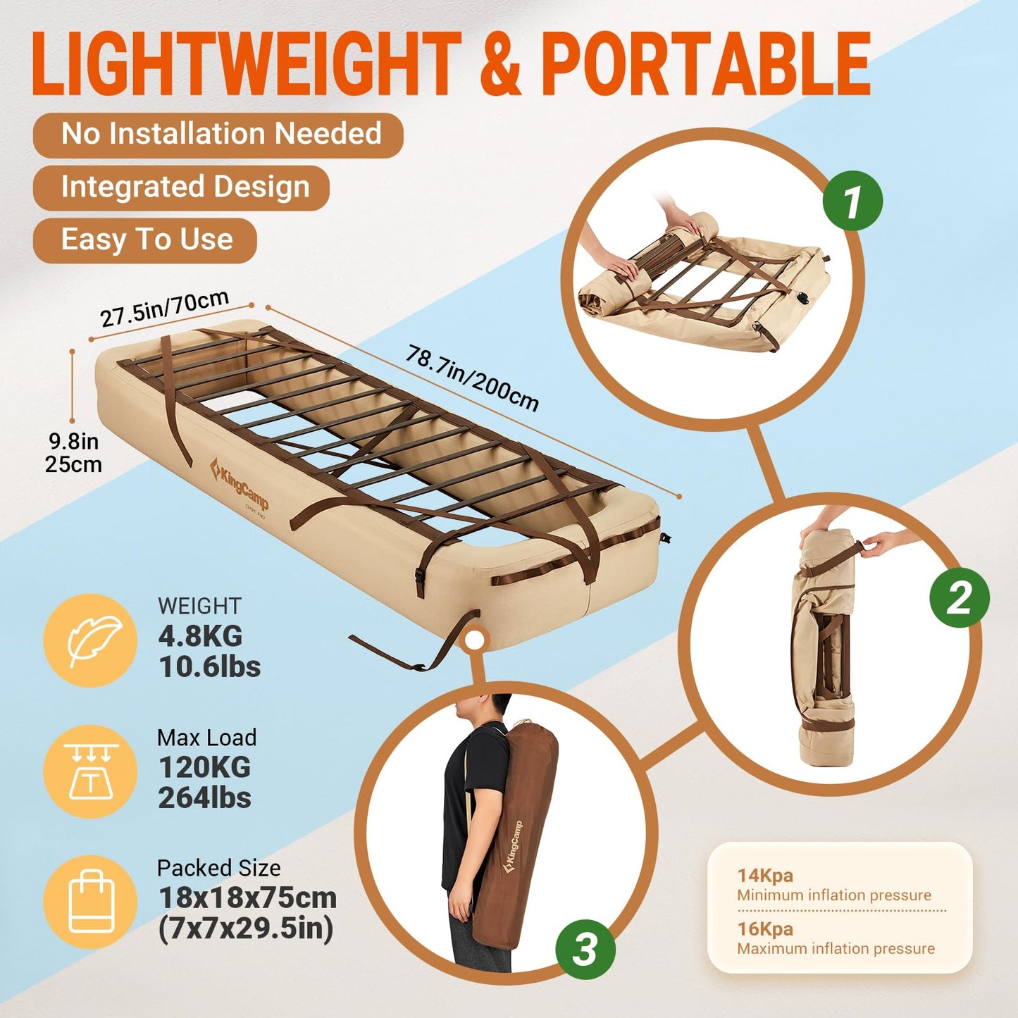 KingCamp Camping Mattress Air Base with Air Pump, Portable & Compact Alternatives to Camp Cot, Inflatable Bed Frame for Home Tent Storing (Air Mattress Not Included)