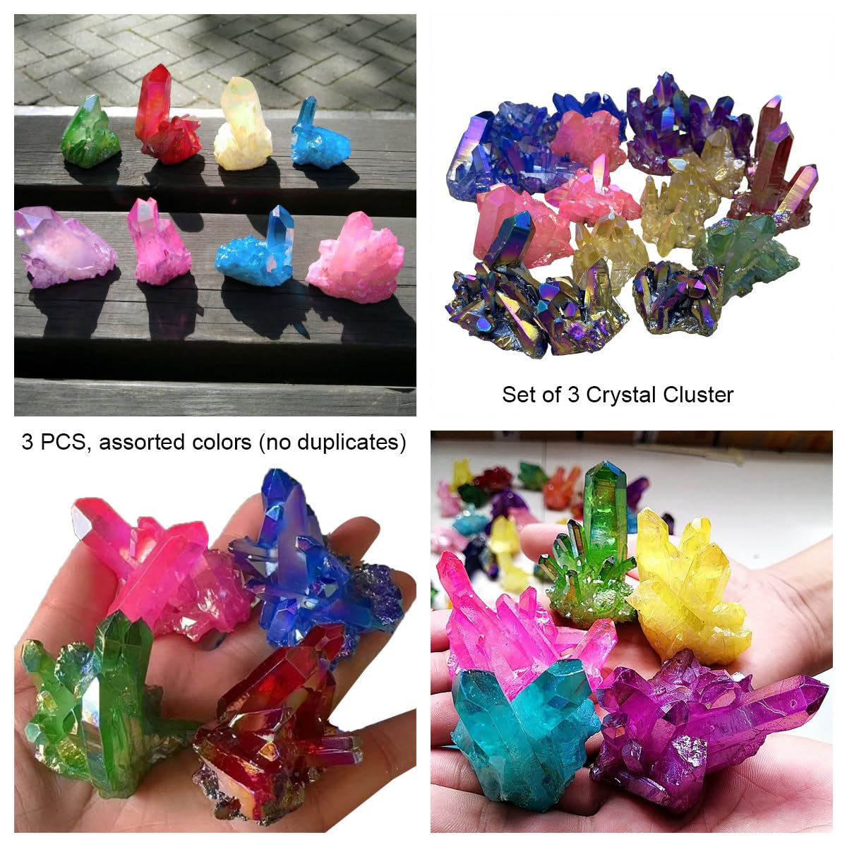 3PCS Crystal Cluster Rainbow Crystal Clusters Random Angel Aura Quartz Gem Stones Healing Crystals and Stones Gemstones Protection Crystals Wicca Gemstone Collection Natural Decorative Cristal 3.3-4OZ