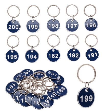 NumRealm Aluminum Alloy Metal Number Key Tag Set - Numbered ID Tags Key Chain with Rings - Blue 1 to 200