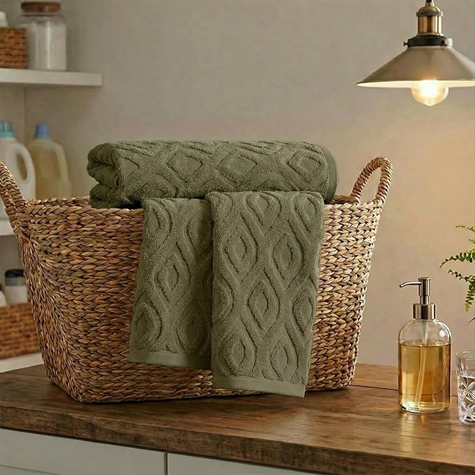 Artoid Mode 1 Pc Olive Green 3D Diamond Grid Jacquard Hand Towels