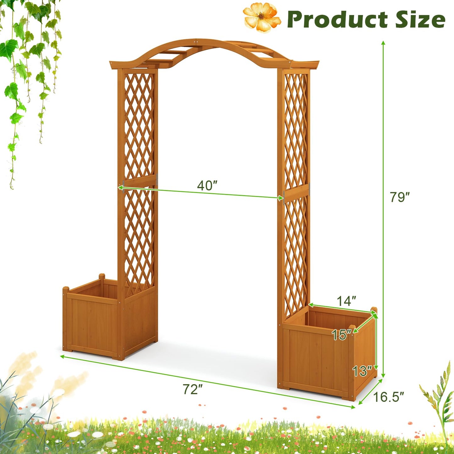 Moccha Wooden Garden Arbor with Planter - Outdoor Arbor Trellis for Climbing Plants, Roses, Vines, Outside Pergola Planter, Garden Arch for Lawn Backyard Wedding Ceremony Bridal Party (Natural)
