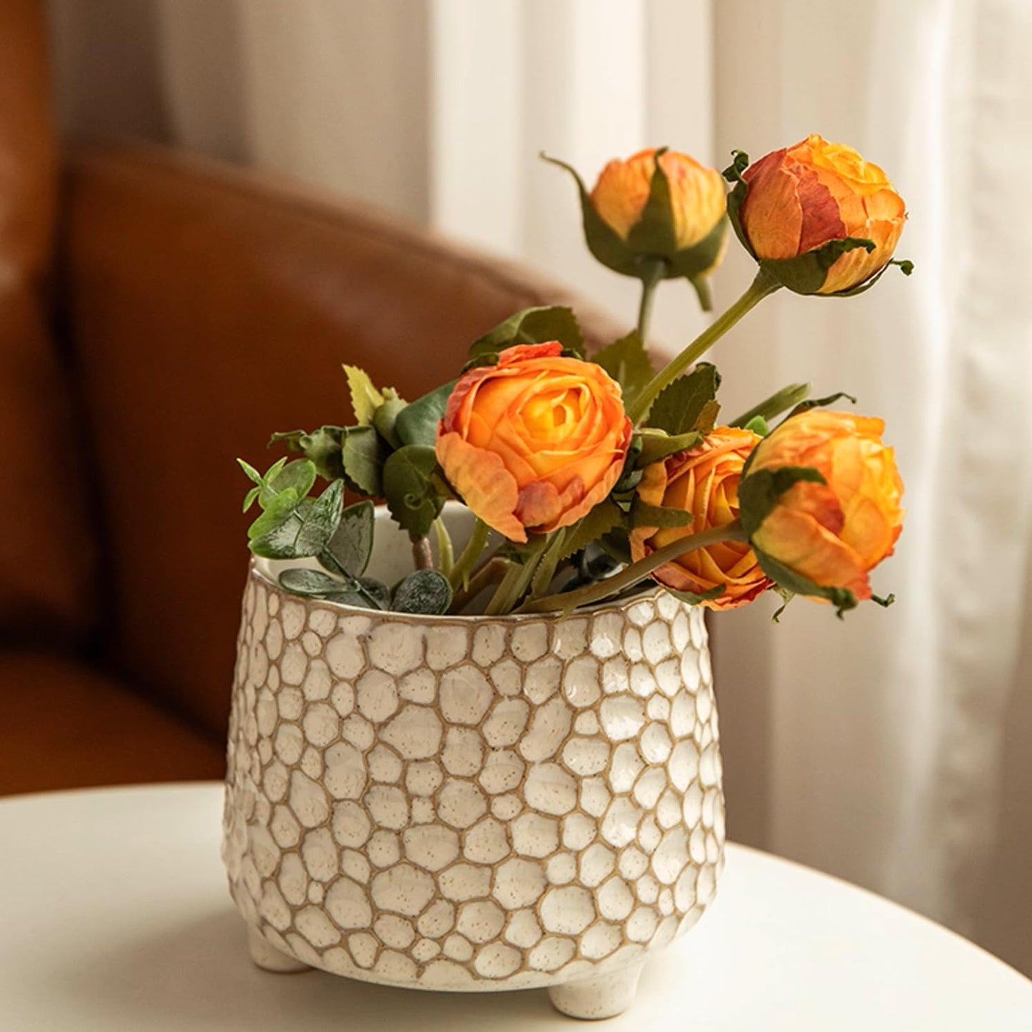 Rustic small 4inch ceramic planter pot for succulent cactus and Indoor Plant, No drainage hole, Short wide mouth small ceramic flower vase for farmhouse,Ceramic Crock ,Countertop Utensil Crock Holder