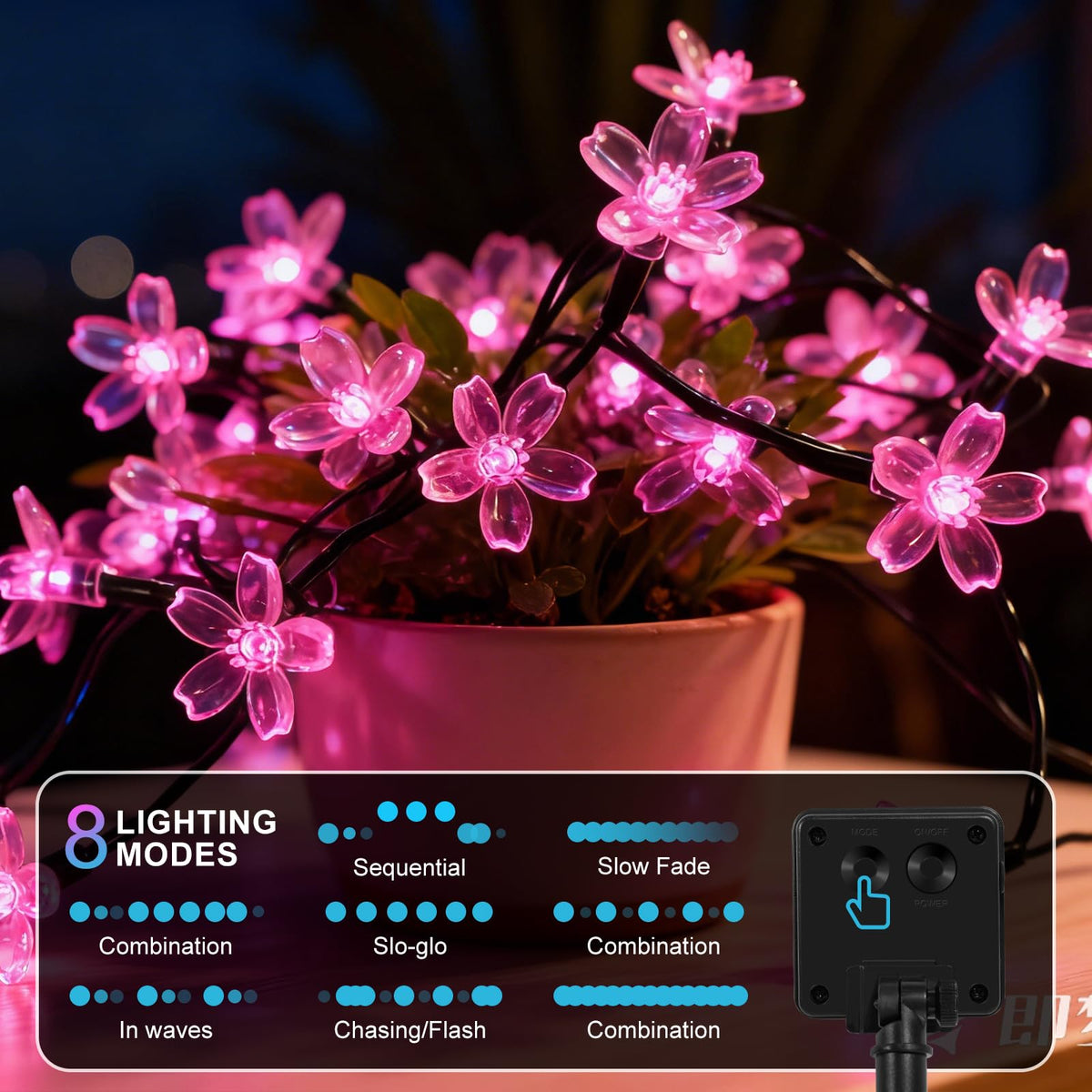 Vruxuri 2 Pack Total 52FT 120 LED Solar String Lights Outdoor Waterproof Flower Fairy Lights for Garden Fence Patio Yard Christmas Tree Lawn Wedding Party Decor, Pink