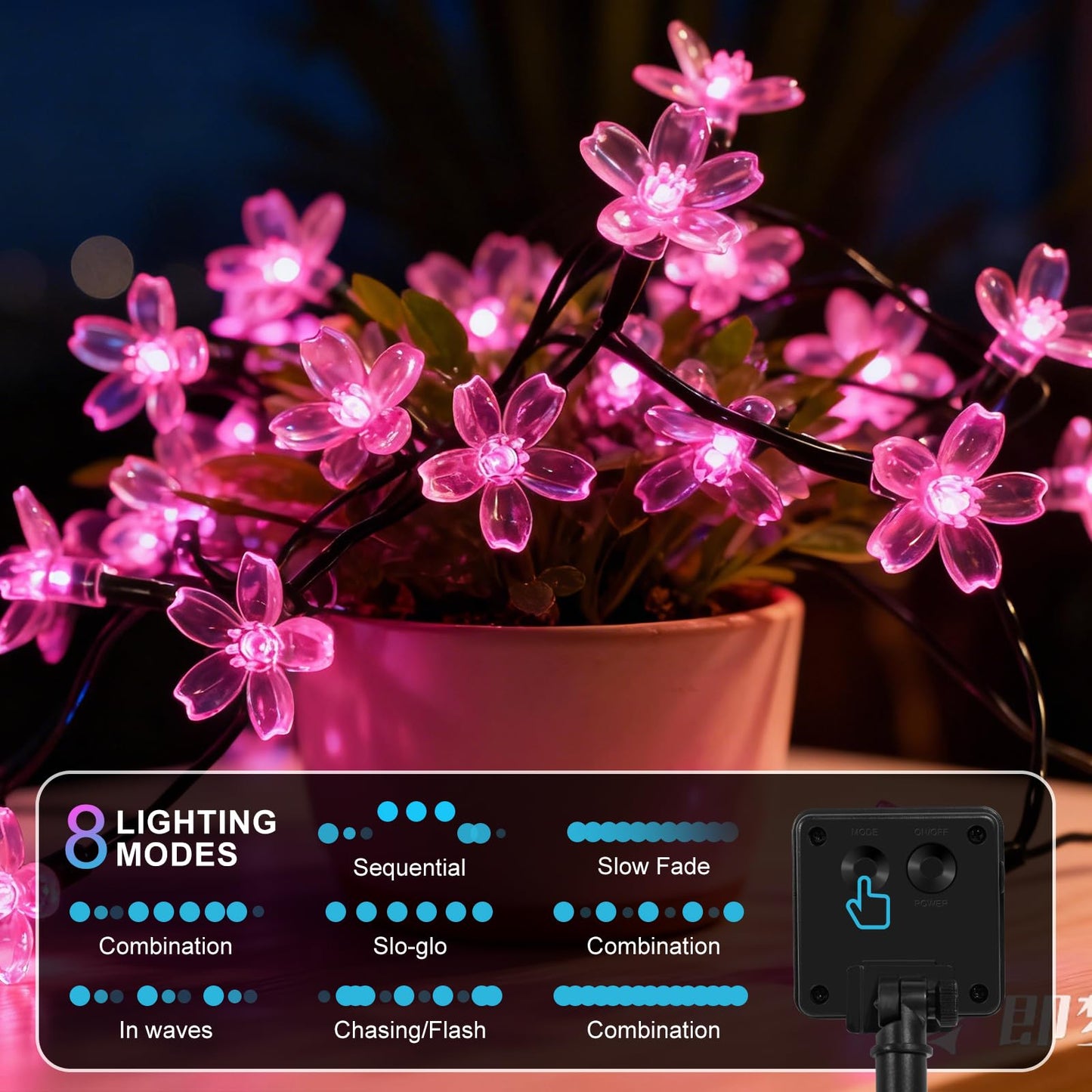 Vruxuri 2 Pack Total 52FT 120 LED Solar String Lights Outdoor Waterproof Flower Fairy Lights for Garden Fence Patio Yard Christmas Tree Lawn Wedding Party Decor, Pink
