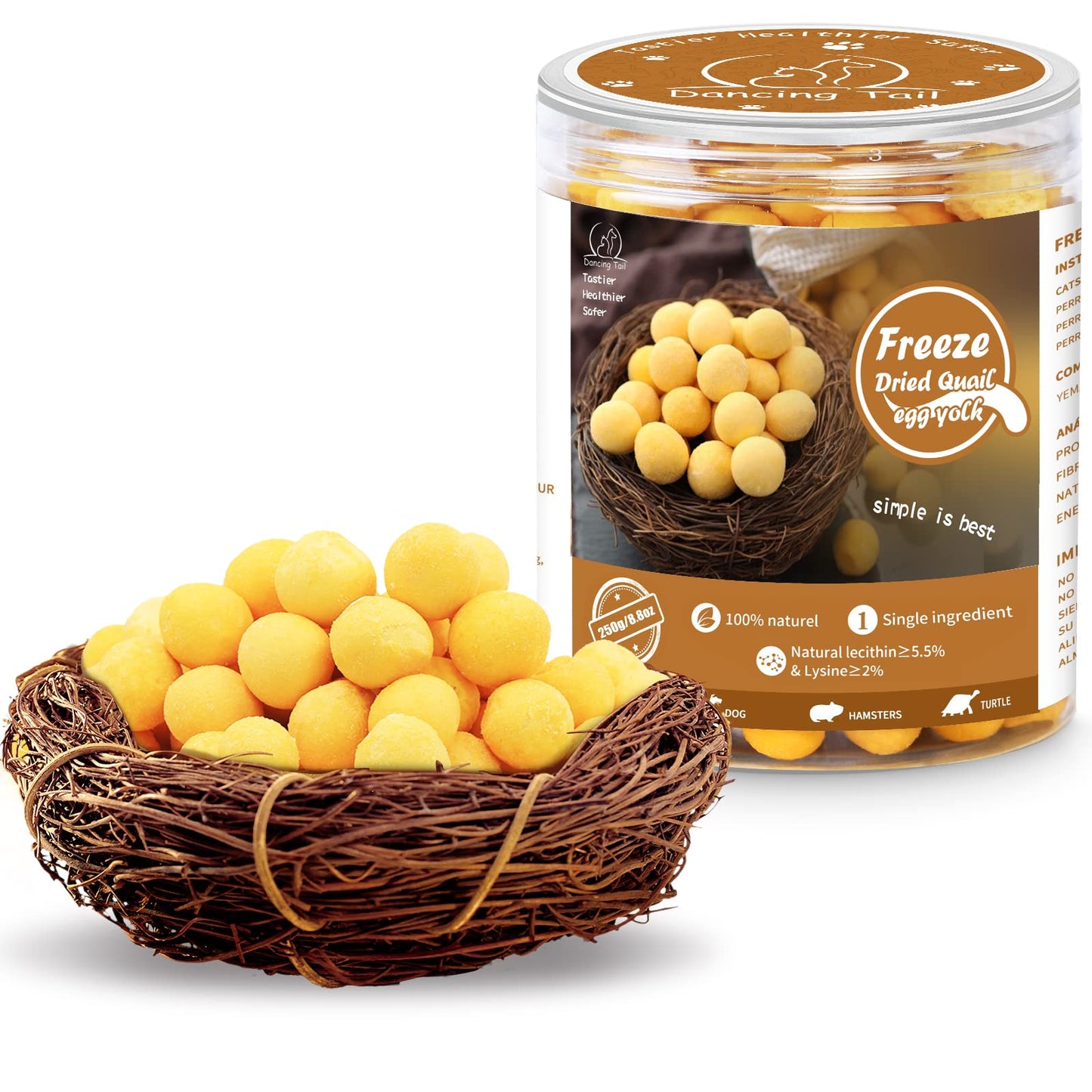 Dancing Tail Freeze Dried Cat and Dog Treats, Limited Ingredient Quail Egg Yolk Healthy Tasty Snacks for Training 8.8 Ounce