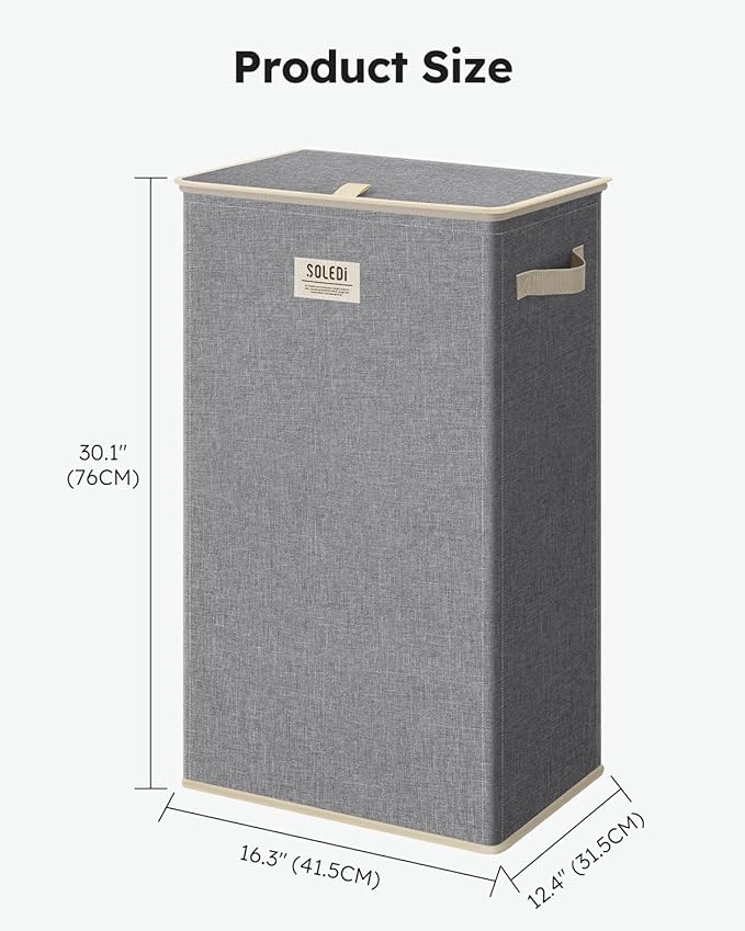 SOLEDI Laundry Hamper with Lid 100L Large & Tall Collapsible Laundry Basket