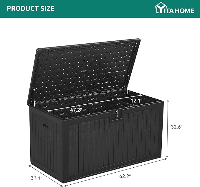 YITAHOME XXL 230 Gallon Large Deck Box,Outdoor Storage for Patio Furniture Cushions,Garden Tools with Flexible Divider,Waterproof,Lockable (Black)