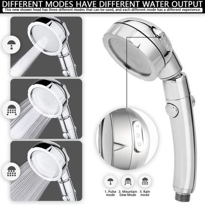 GENMAIGOU Modern 3-Setting Detachable Shower Head with 59-Inch Hose, High Pressure Water Saving, 360 Rotating Adjustable Handheld Shower Head with ON/OFF Switch and 3 Spray Modes, Chrome Finish