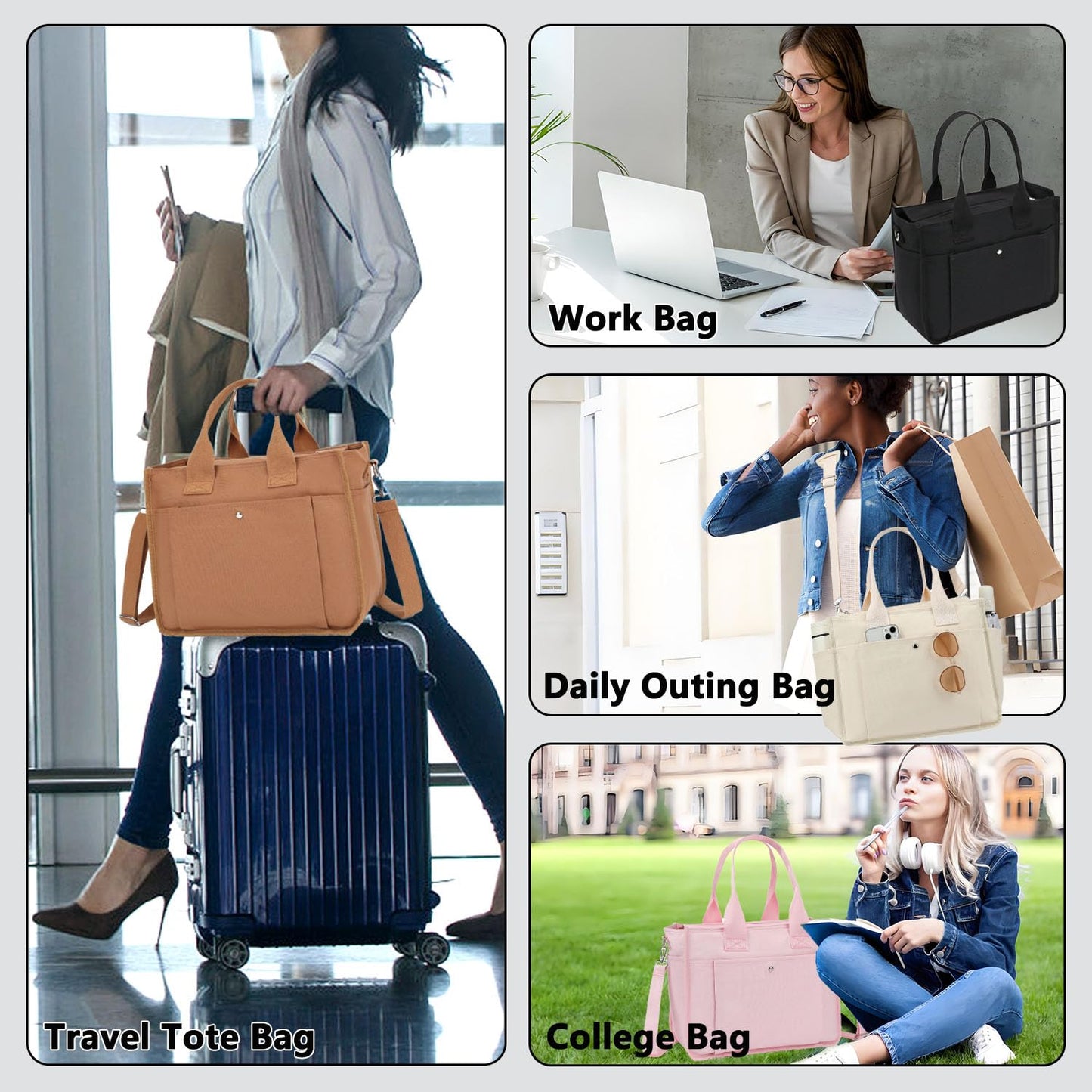Fammart Large Canvas Tote Bag for Women with Zipper & Compartments, Crossbody Laptop Bags for Work College Travel