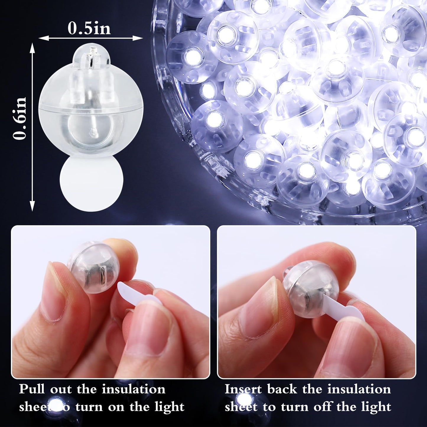 FWYWNL 100pcs Balloon Lights,Round LED Ball Lamp for Latex Balloon Paper Lantern Party Wedding Festival Christmas Halloween Decorative，Long Standby Time Waterpro of Mini Light (White)