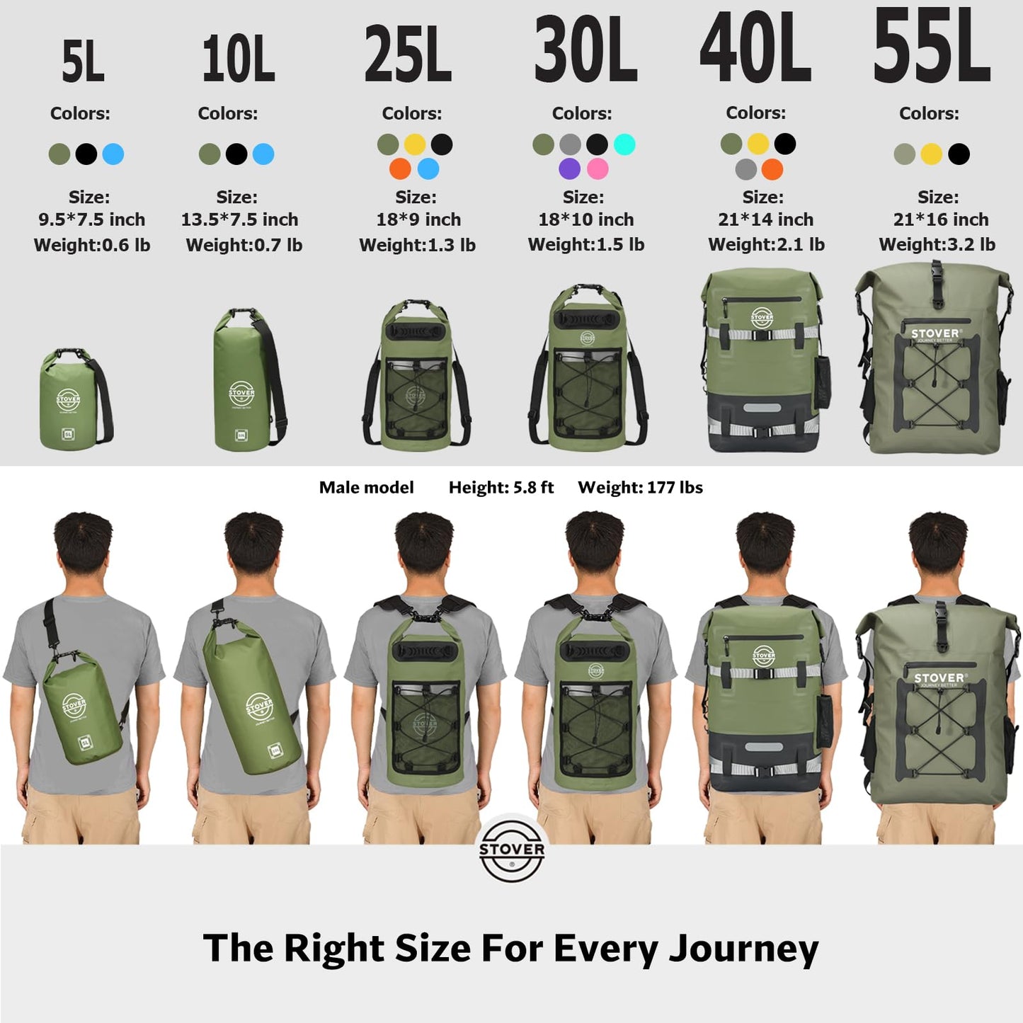 STOVER 5/10/25/30/40/55L Waterproof Dry Backpack & Phone Case- Medium Floating Dry Bag for Kayaking, Travel, Hiking, Fishing, Camping, Motorcycles & Beach, Heavy-Duty Roll Top Men/Women (Teal)