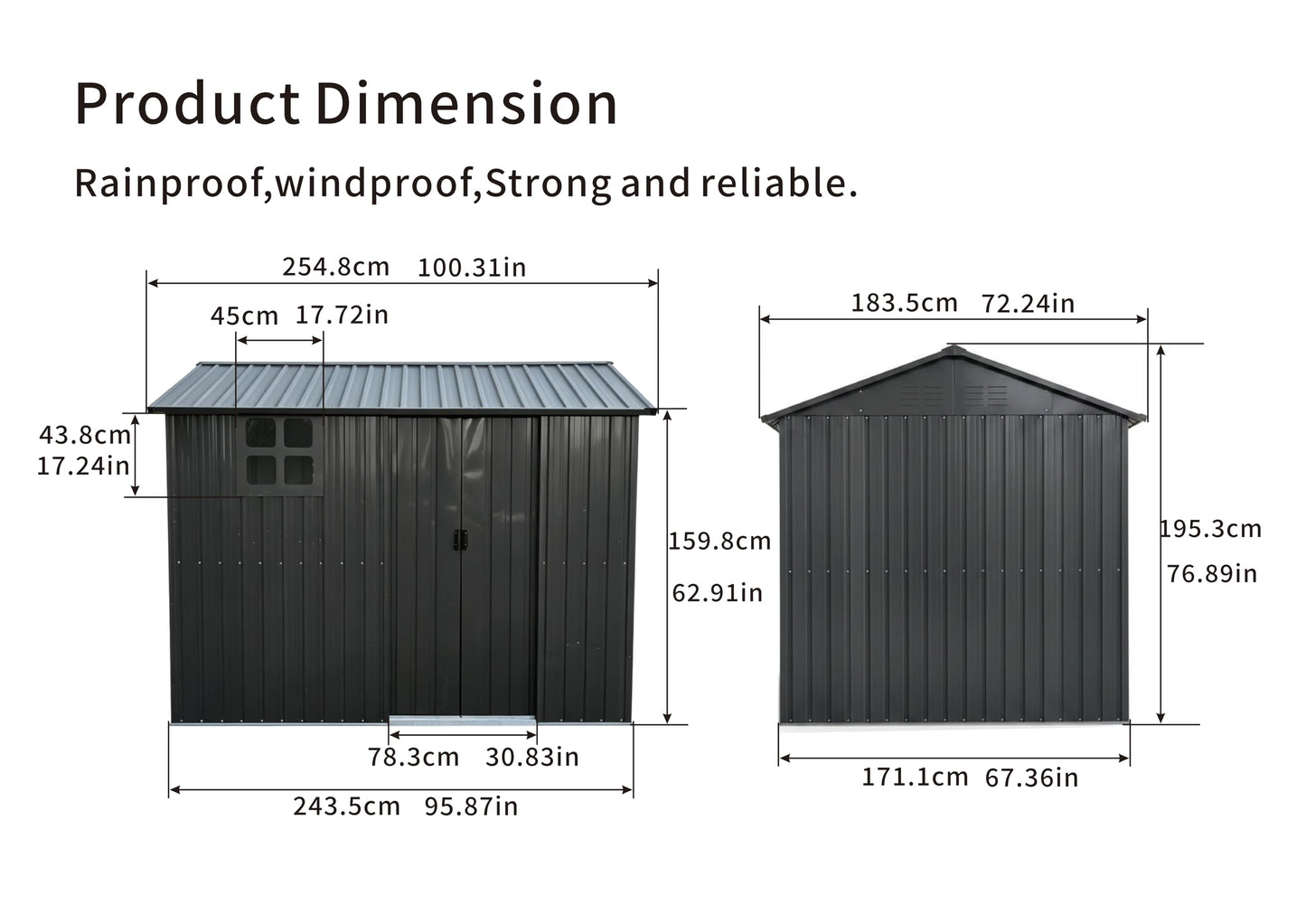 KEIKI 8x6 FT Galvanized Steel Shed with Sliding Door, Heavy Duty Metal Outdoor Storage Tool Shed Waterproof Rust Resistant Weatherproof Vented Window for Backyard Garden Patio, Black