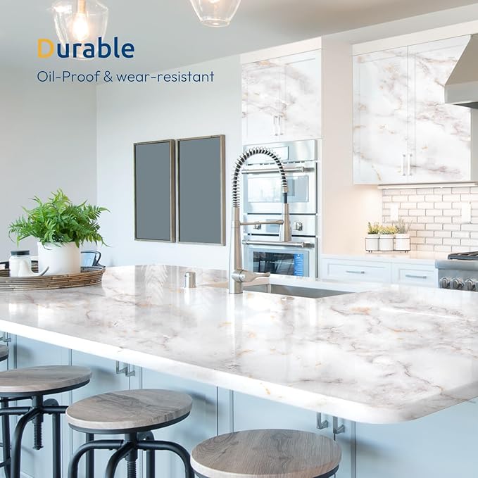 rabbitgoo Glossy Marble Contact Paper Peel and Stick Wallpaper 11.8" x 78.7"