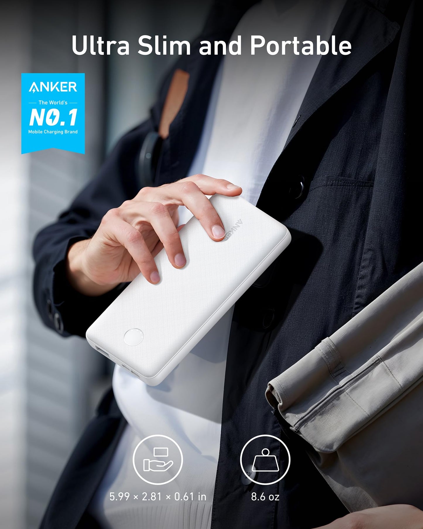 Anker Power Bank(PowerCore 10K), Compact Travel-Ready 10,000mAh Battery Pack with PowerIQ Charging Technology, 5V/3A High-Speed Charging for iPhone, iPad,and More(USB-C Input and Output(Black), 1pack)