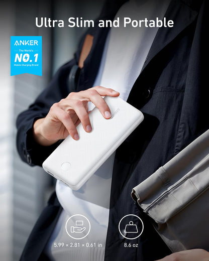 Anker Power Bank(PowerCore 10K), Compact Travel-Ready 10,000mAh Battery Pack with PowerIQ Charging Technology, 5V/3A High-Speed Charging for iPhone, iPad,and More(USB-C Input and Output(Black), 1pack)