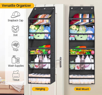 SLEEPING LAMB Over Door Hat Racks for Baseball Caps, Clear Deep Pockets Hat Organizer for Closet or Wall Hold 60 Hats Storage Holder With 3 Hooks Caps Display (Black)