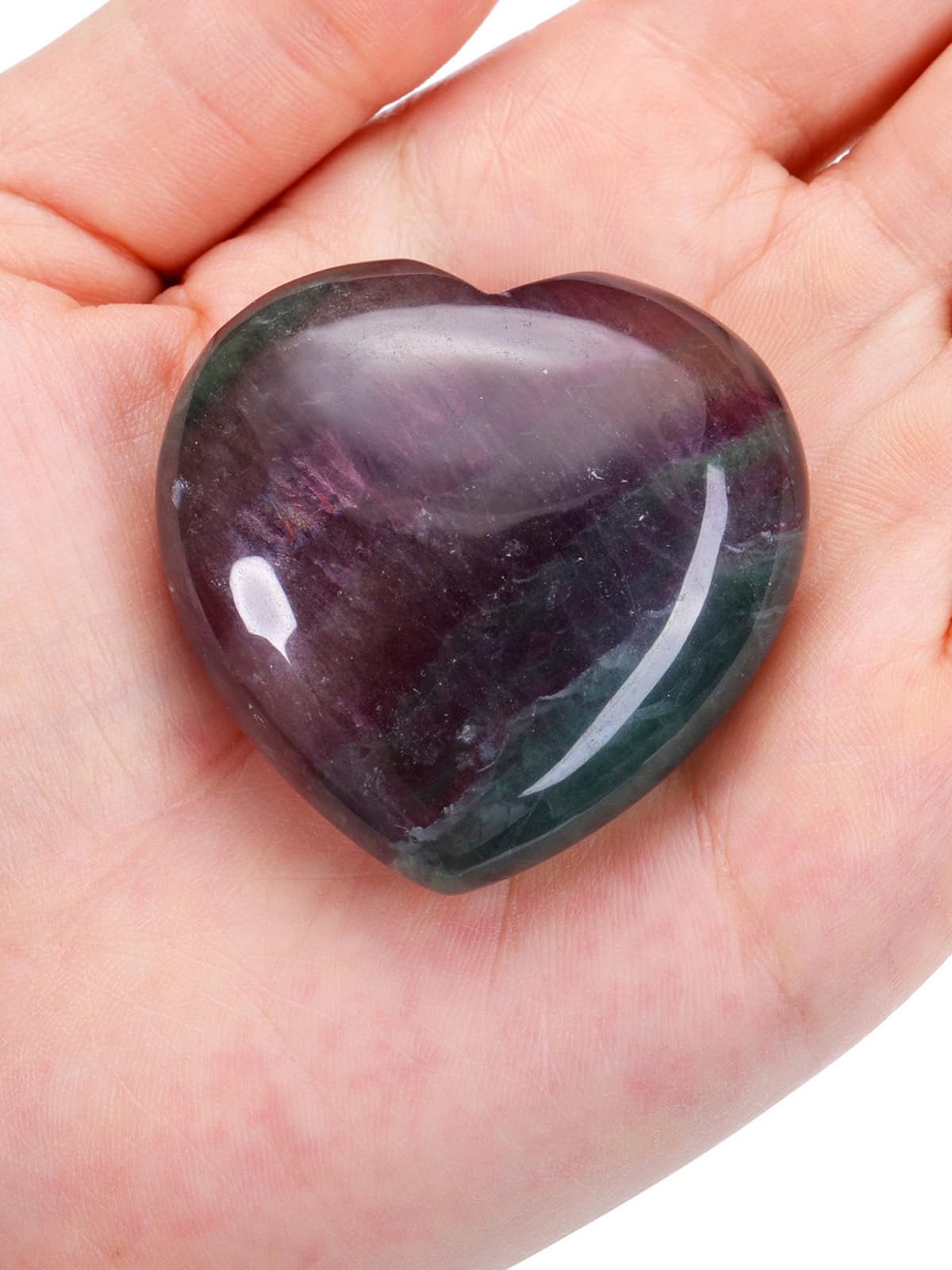 Jovivi 45mm Big Fluorite Crystal Heart Healing Crystals Heart Stones Polished Pocket Love Gemstones Chakra Reiki Energy Balancing Meditation Massag Gift