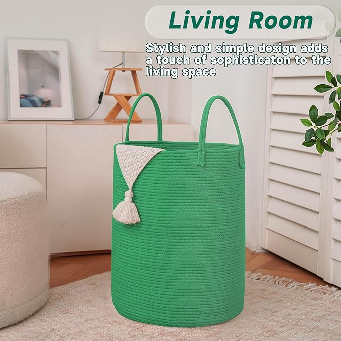 Large Woven Laundry Basket Hamper, 80L Cotton Rope Storage Bin