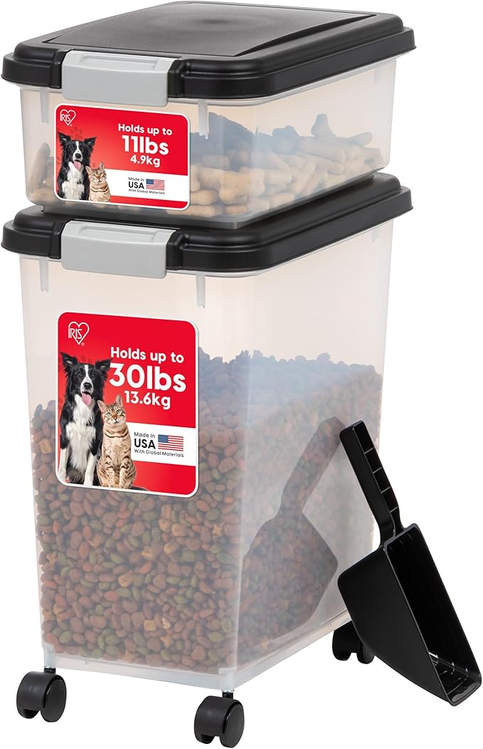 IRIS USA Dog Food Storage Container, 30 lbs & 11 lbs Combo, Cat Food Storage
