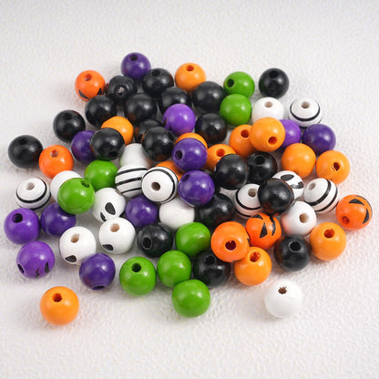 200 Pcs Halloween Wooden Beads Round Loose Beads for Craft Spacer Bead with Twine for Party Tiered Tray Garland Farmhouse Garden DIY Decor