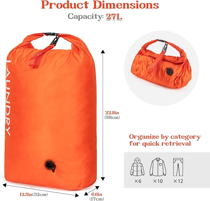 Travel Laundry Bag, Vacuum Compression Dirty Clothes Travel Bag, Waterproof