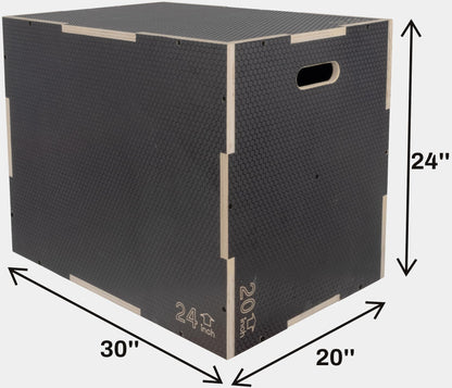 Signature Fitness 3 in 1 Non-Slip Wooden Plyo Box Plyometric Box Jumping Exercise, 20x24x30 Inches, Gray