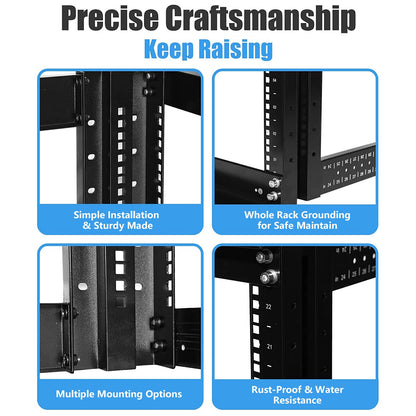 Raising Electronics Server Rack 4 Post Open Rack Frame Rack Enclosure 19 Inch Adjustable Depth Cold Rolled Steel（15U,36 Inch Height）