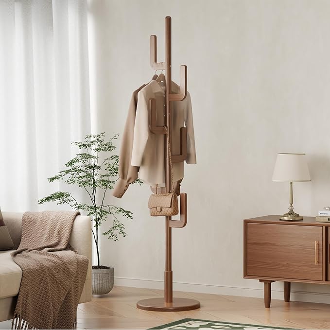 Muwuele Solid Wood Cactus Coat Rack, Freestanding Coat Rack