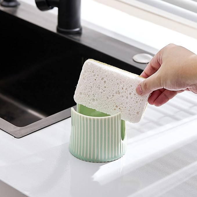 Ceramic Sponge Holder for Kitchen Sink, Sink Caddy Organizer, Dish Sponge