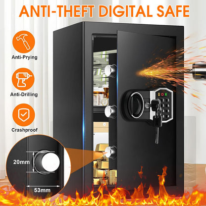3.4 Cub Large Safes for Home, Security Fire Safe Box with Spare Keys, Alarm System, Digital Keypad and Removable Shelf, Anti-Theft Fireproof and Waterproof Safe Home for Document Medicine Valuables
