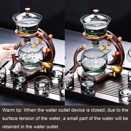 Heat Resistant Magic Teapot Set, Semi Automatic Drip TeaPot, Home Lazy Kung Fu Tea Maker Set, Magnetic Glass Tea Pot, High Borosilicate Glass TeaPot, Suitable for home/office Reception