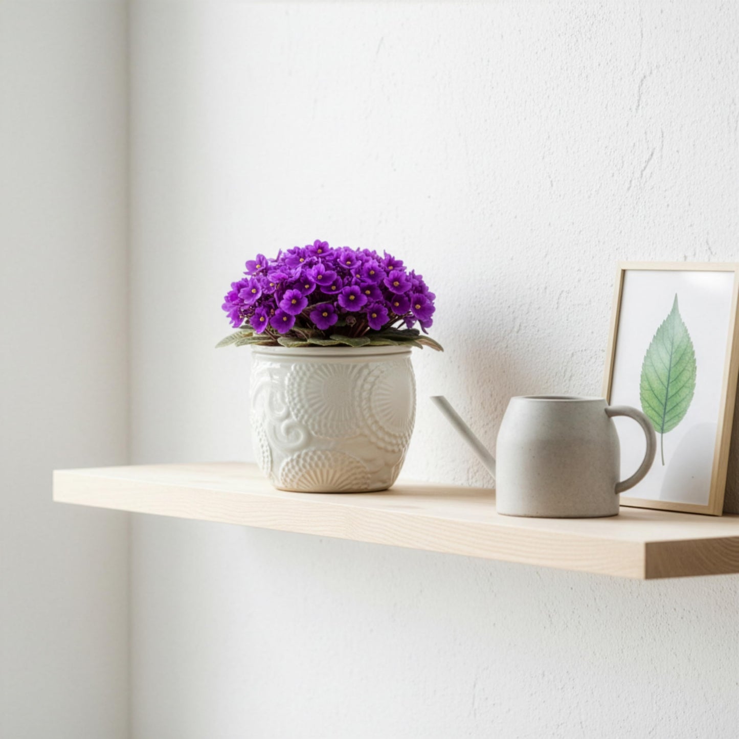 HERDUK 6.5” Ceramic Self Watering African Violet Planter with Embossed Floral Design – Durable Indoor Plant Pot for Orchids, Succulents, and Houseplants