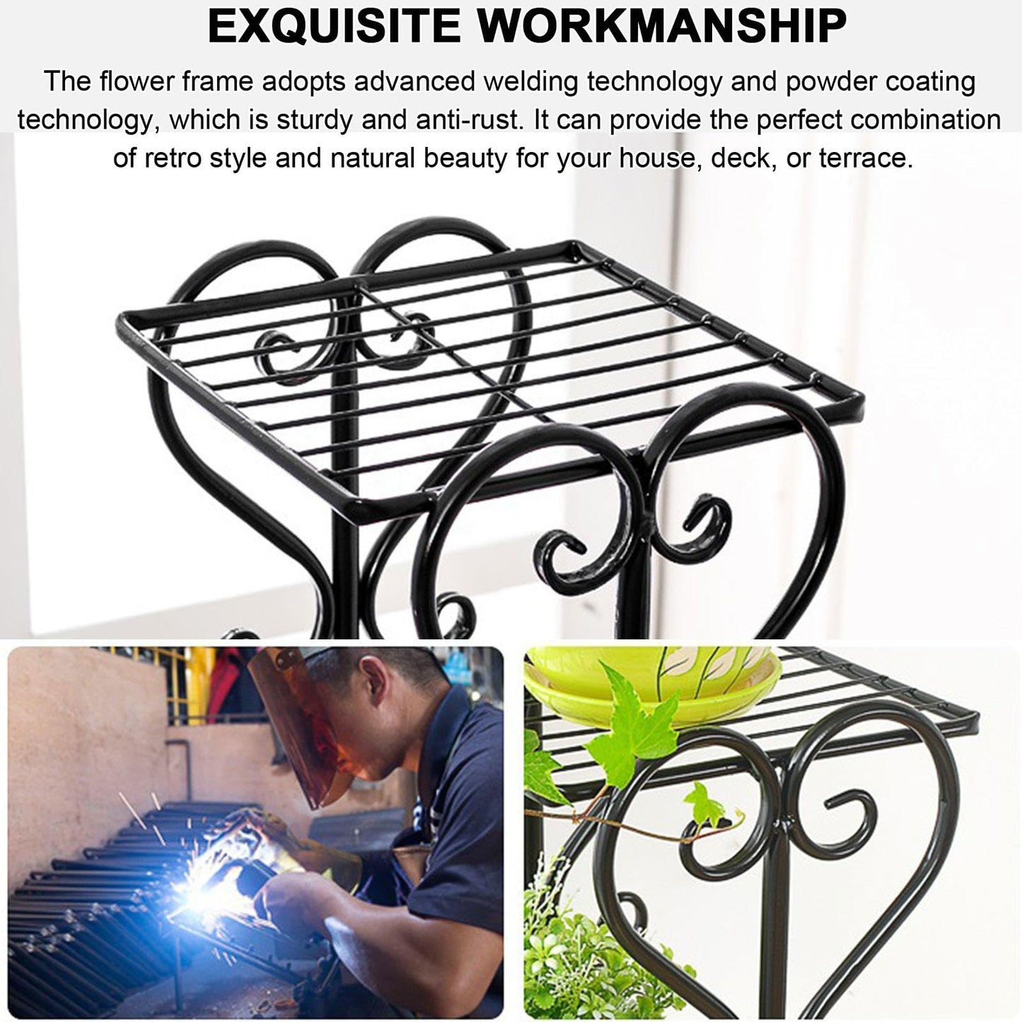 YEDECOR Plant Stand, Heavy Duty Metal Planter Holder Indoor Outdoor, 4 Tier Flower Pot Display Rack, Corner Plant Shelf for Garden Patio Living Room Flower Stand,Black