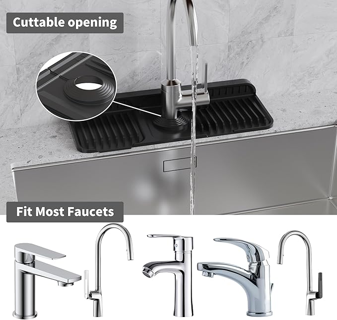 WAFT YEARN 14X5 Inch Silicone Durable Faucet Mat Kitchen Sink Splash Guard