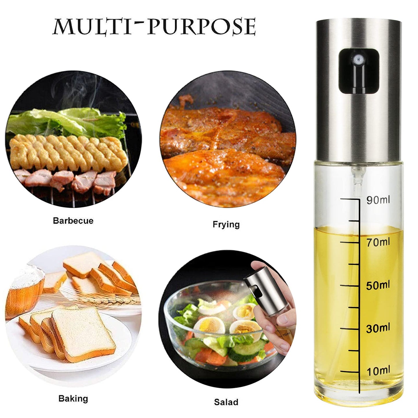 Olive Oil Sprayer for Cooking, 100ml Oil Spray Bottle, Portable Glass Oil Mister for BBQ, Air Fryer, Baking, Roasting, Grilling, Kitchen Gadgets