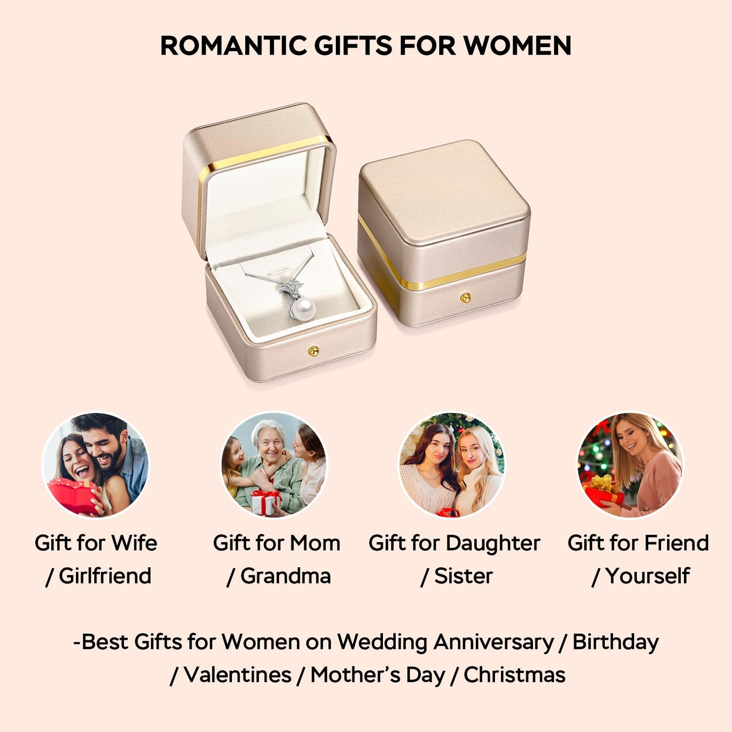 Pearl Necklaces for Women, Anniversary Birthday Gifts for Wife, Mom, Dauhter, Girlfriend, Grandma (White 12-13mm)